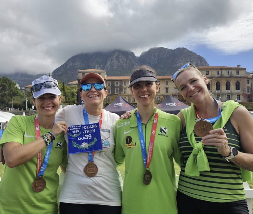 Well done to my team for their performance in the 2026 Two Oceans marathon 56km! From left: Candice Delacover-Graver finished her first Two Oceans ultra in 5:58:39, Sally Bevington for completed her 10th, Estee Kotze for her pb, 4:48:47 and Celine Van Enter for her pb, 5:21:55